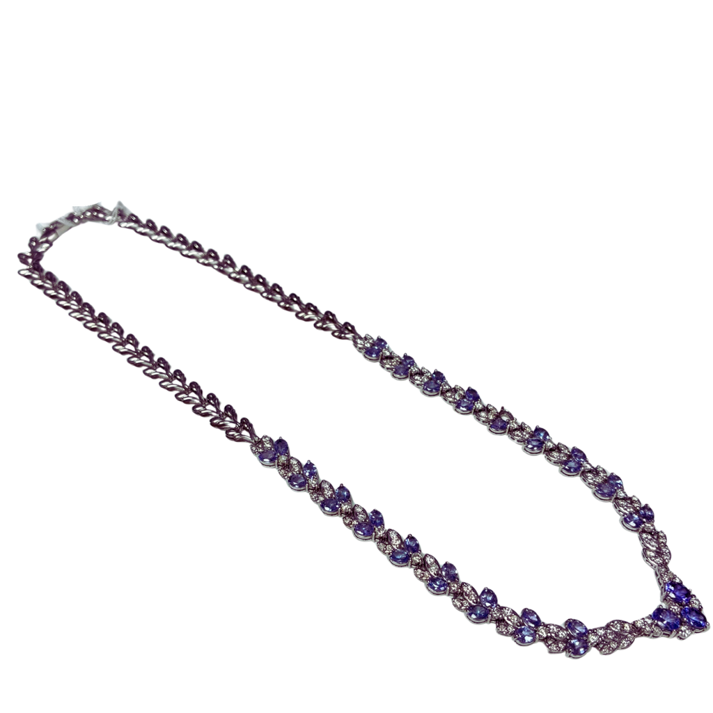 K14WG Pear Shaped Tanzanite And Diamonds Necklace 15.27G