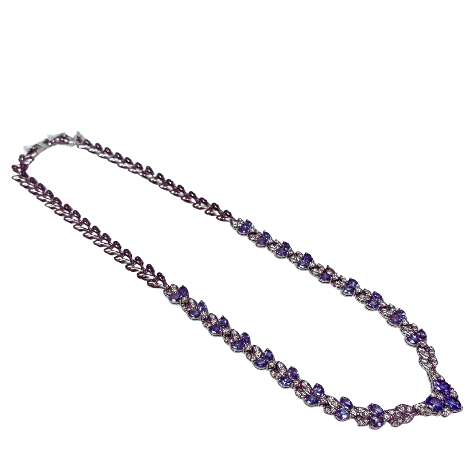 K14WG Pear Shaped Tanzanite And Diamonds Necklace 15.27G