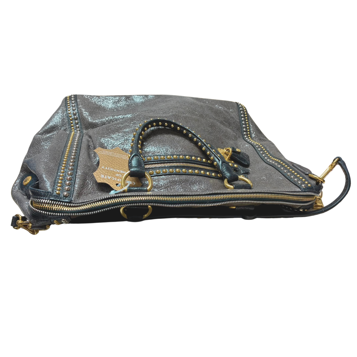 Prada Craquele Leather Studded Bauletto Large Tote