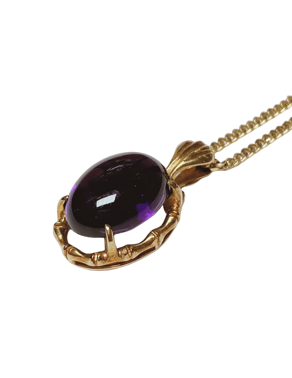 14K YG VintageStyle Amethyst Cabochon Pendant Necklace 7G 14.2X10.4MM 43CM