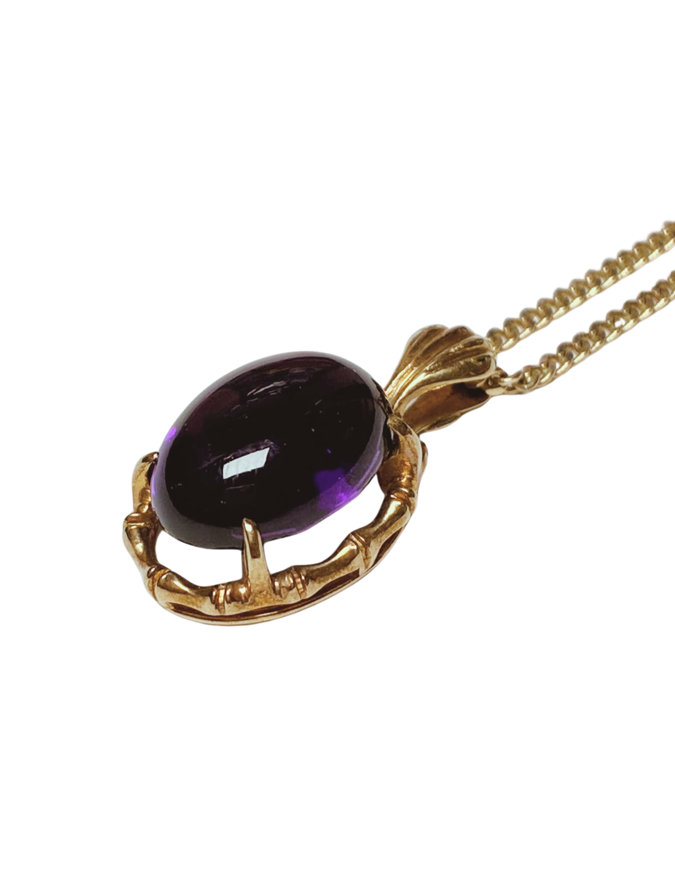 14K YG VintageStyle Amethyst Cabochon Pendant Necklace 7G 14.2X10.4MM 43CM