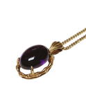 14K YG VintageStyle Amethyst Cabochon Pendant Necklace 7G 14.2X10.4MM 43CM