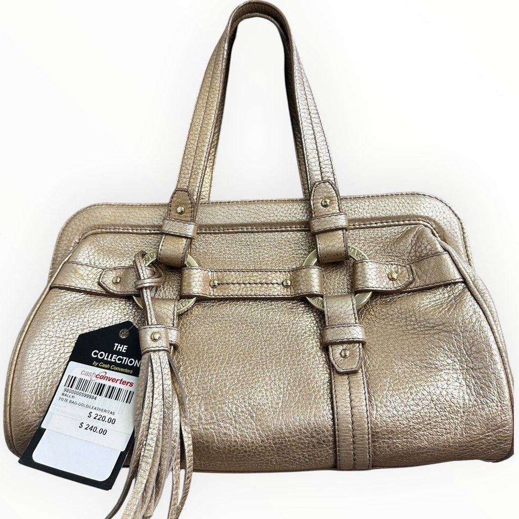 Bally Metallic Gold Leather Shoulder Tote Bag with Tassel Detail