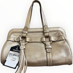 Bally Metallic Gold Leather Shoulder Tote Bag with Tassel Detail