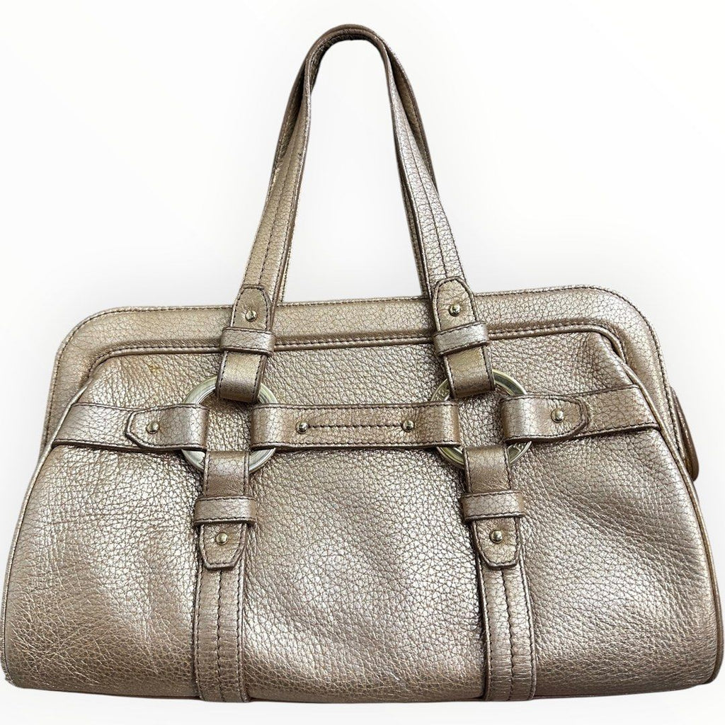 Bally Metallic Gold Leather Shoulder Tote Bag with Tassel Detail