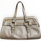 Bally Metallic Gold Leather Shoulder Tote Bag with Tassel Detail