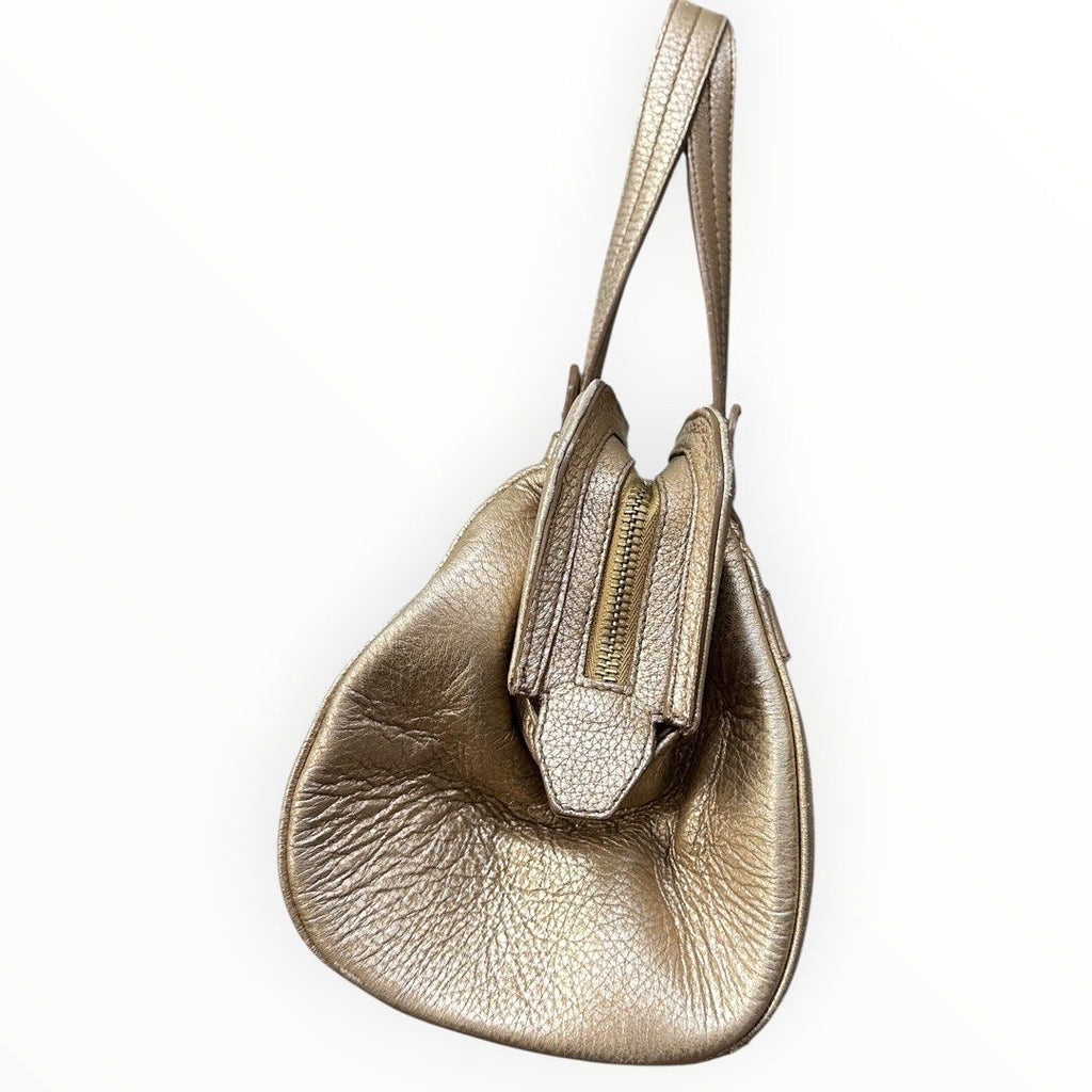 Bally Metallic Gold Leather Shoulder Tote Bag with Tassel Detail
