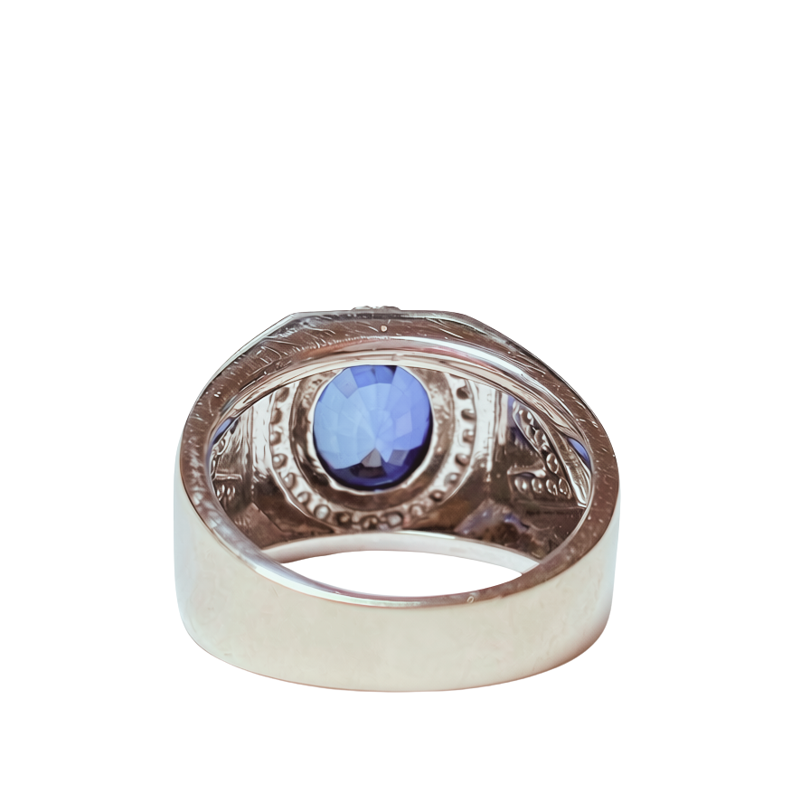 417WG Blue Sapphire And Lab Diamonds Ring 7.4GM