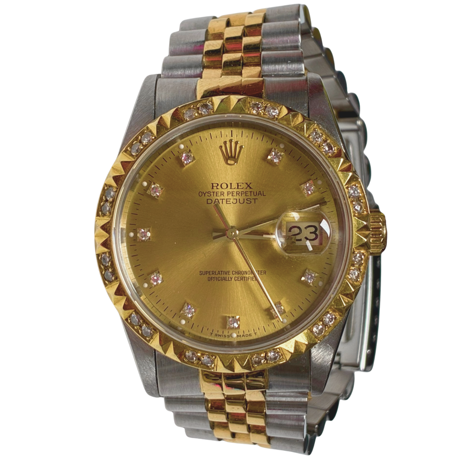 Rolex 16233 Datejust Custom Pyramid With Alternating Inset Diamonds Bezel Main image