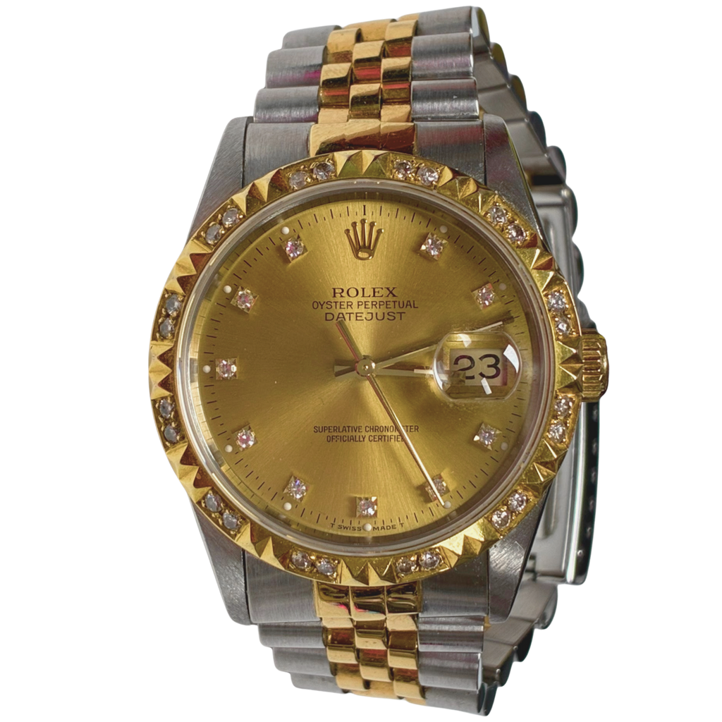 Rolex 16233 Datejust Custom Pyramid With Alternating Inset Diamonds Bezel