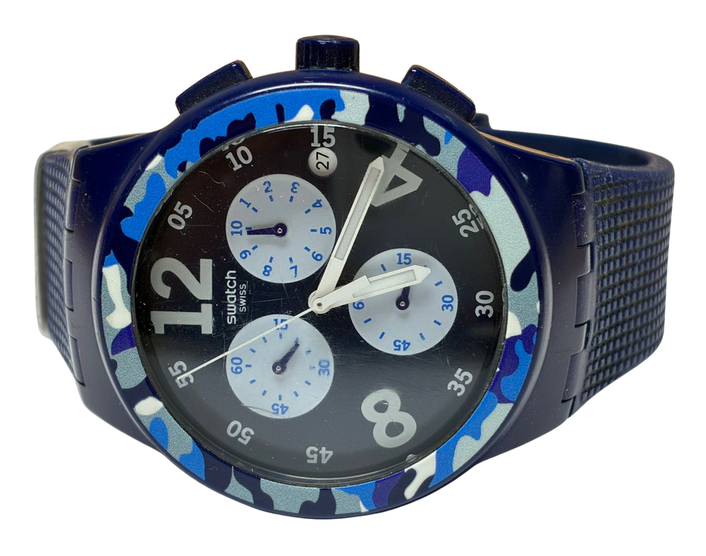 Swatch Mens Camoblu SUSN414 Blue Silicone Swiss Quartz Fashion Watch