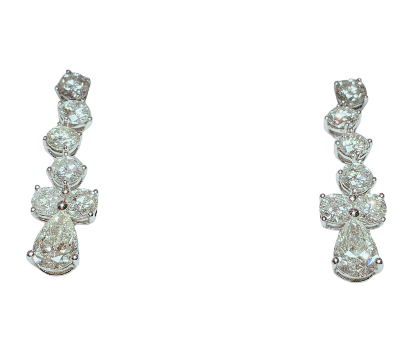 18K White Gold Drop Earrings Pear Cut Teardrop 2 Carats Diamond  5.45GM Main image