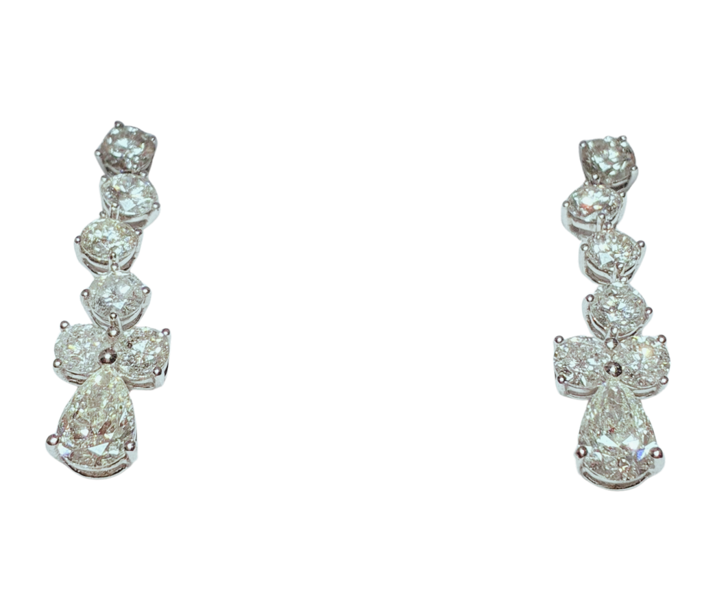 18K White Gold Drop Earrings Pear Cut Teardrop 2 Carats Diamond  5.45GM