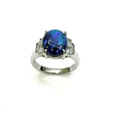 PT900 Natural Black Opal & Diamond Ring