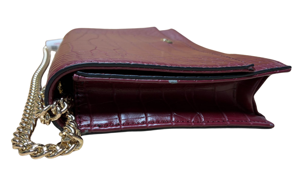 Nine West Croc Embossed PVC Flap Crossbody Bag Burgundy