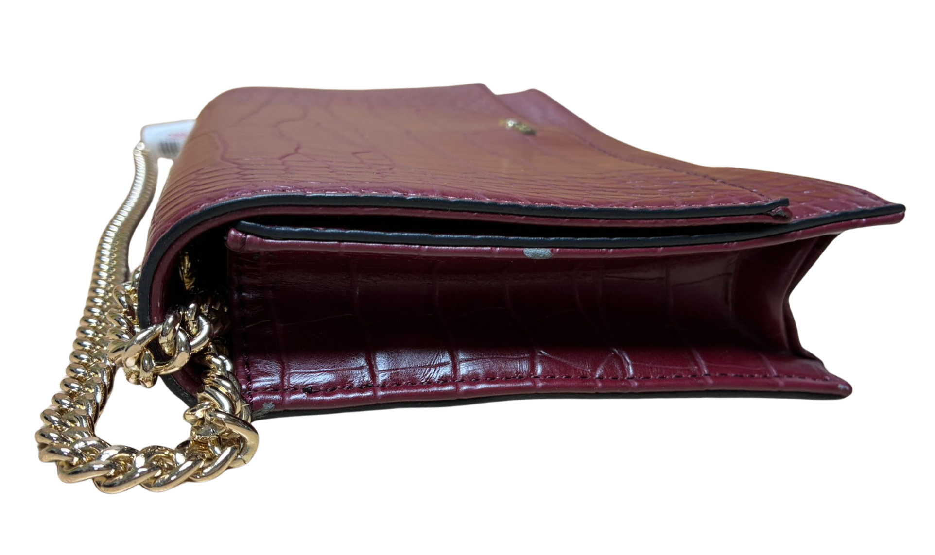 Nine West Croc Embossed PVC Flap Crossbody Bag Burgundy