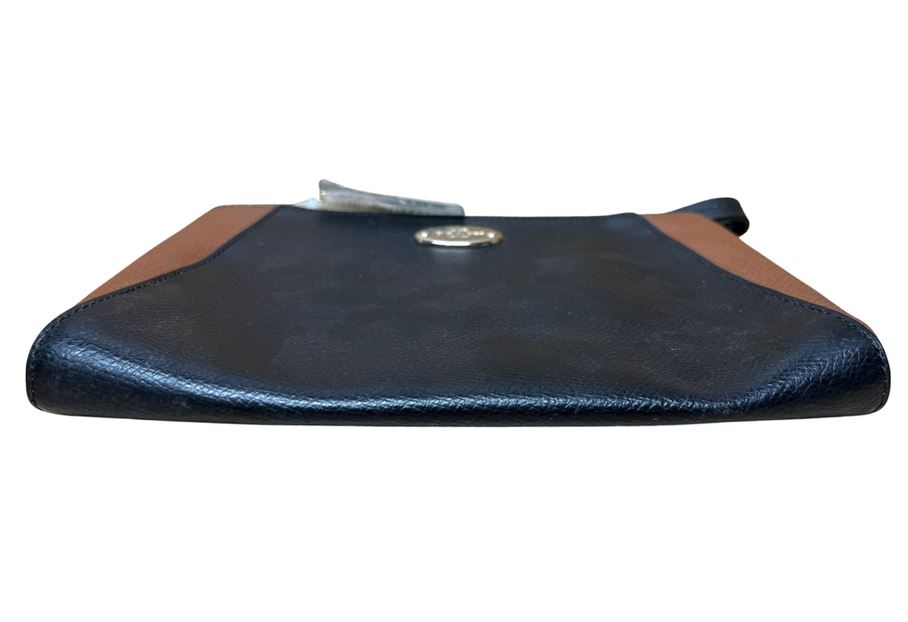 Coach Morgan F64848 Clutch Wristlet Black Saddle Brown Leather