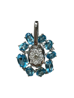 750WG Flower Shaped Blue Topaz And Diamond Pendant 2.3GM