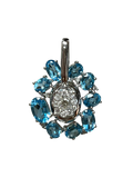 750WG Flower Shaped Blue Topaz And Diamond Pendant 2.3GM