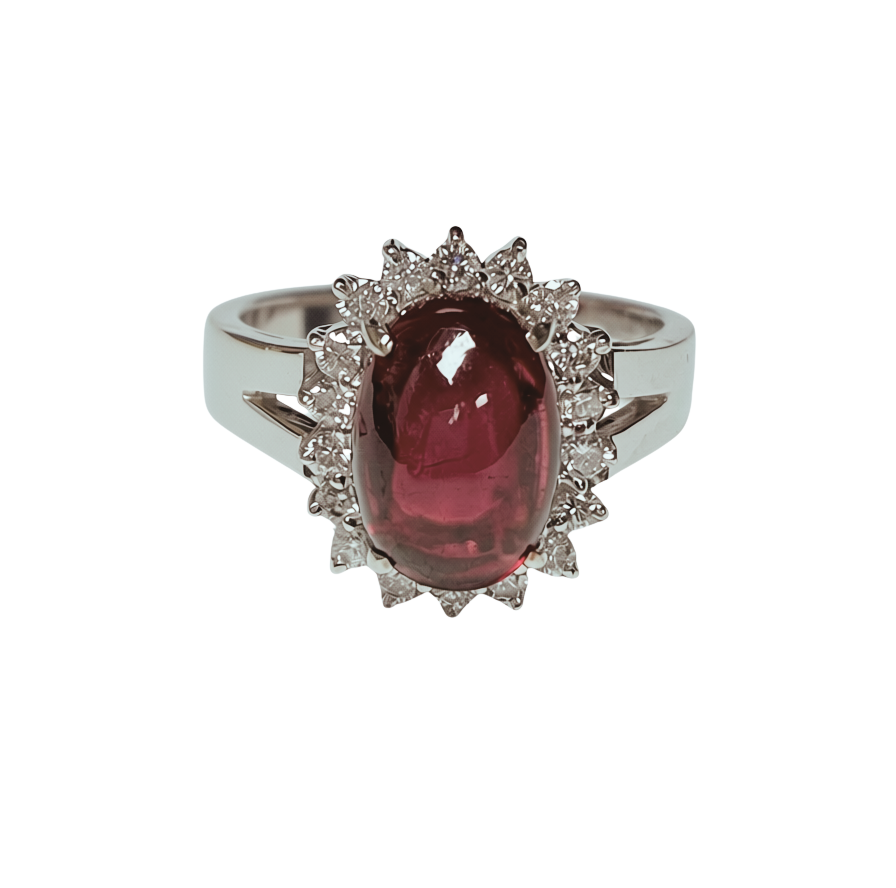 750WG Red Gemstone Halo Ring 5.8GM