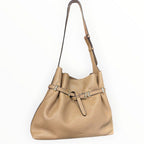Furla Beige Pebbled Leather Shoulder Bag with Gold-Tone Hardware