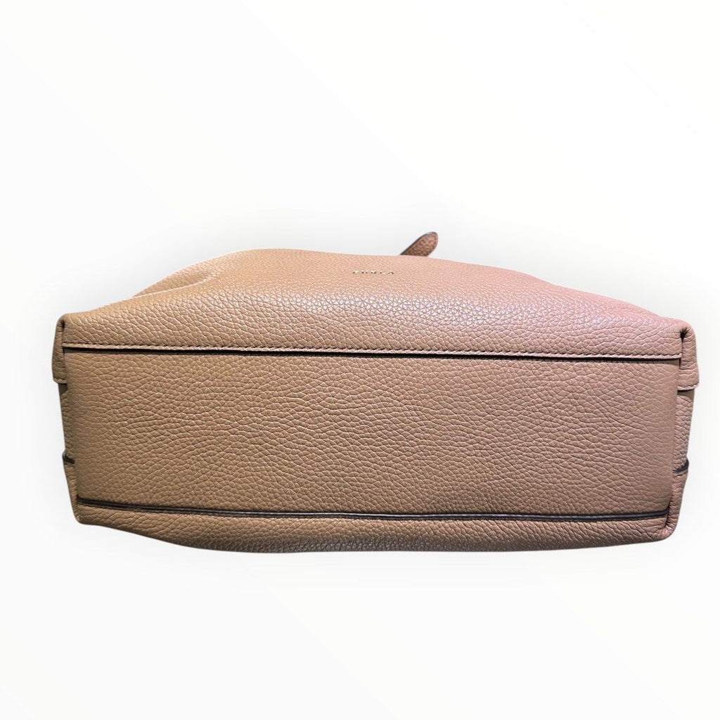 Furla Beige Pebbled Leather Shoulder Bag with Gold-Tone Hardware