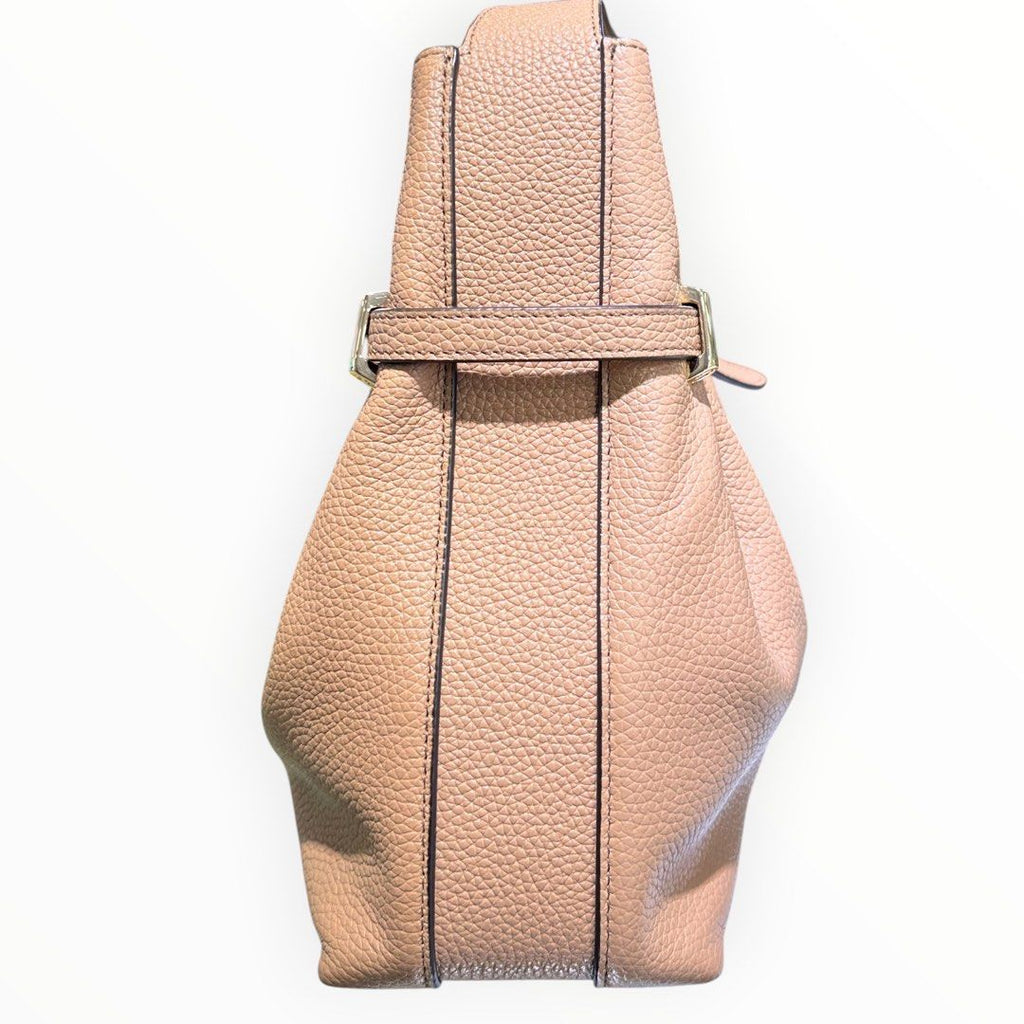 Furla Beige Pebbled Leather Shoulder Bag with Gold-Tone Hardware