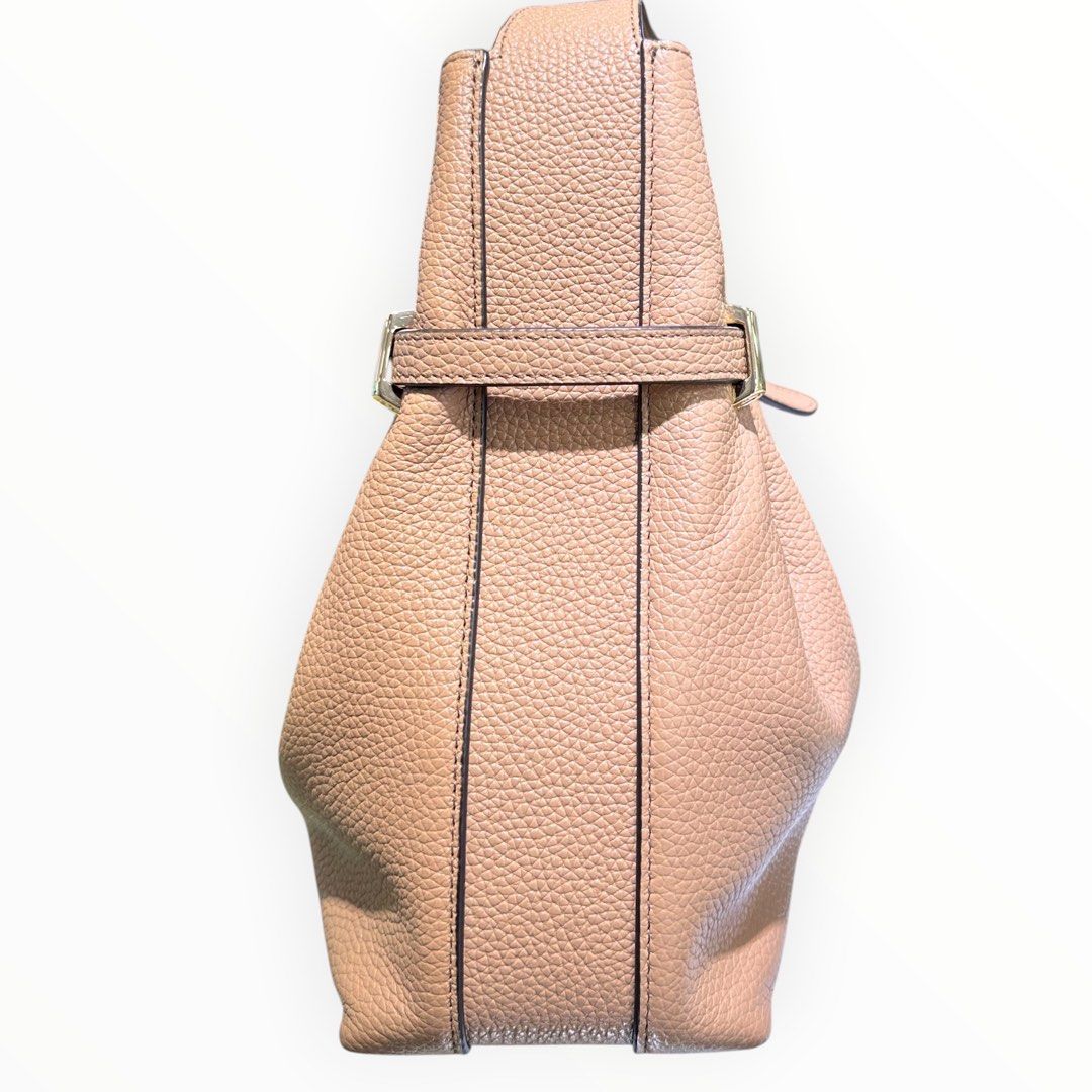 Furla Beige Pebbled Leather Shoulder Bag with Gold-Tone Hardware