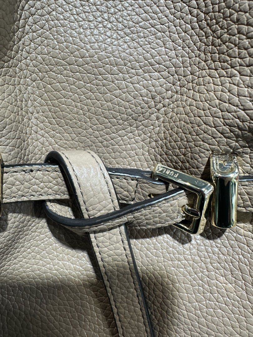 Furla Beige Pebbled Leather Shoulder Bag with Gold-Tone Hardware