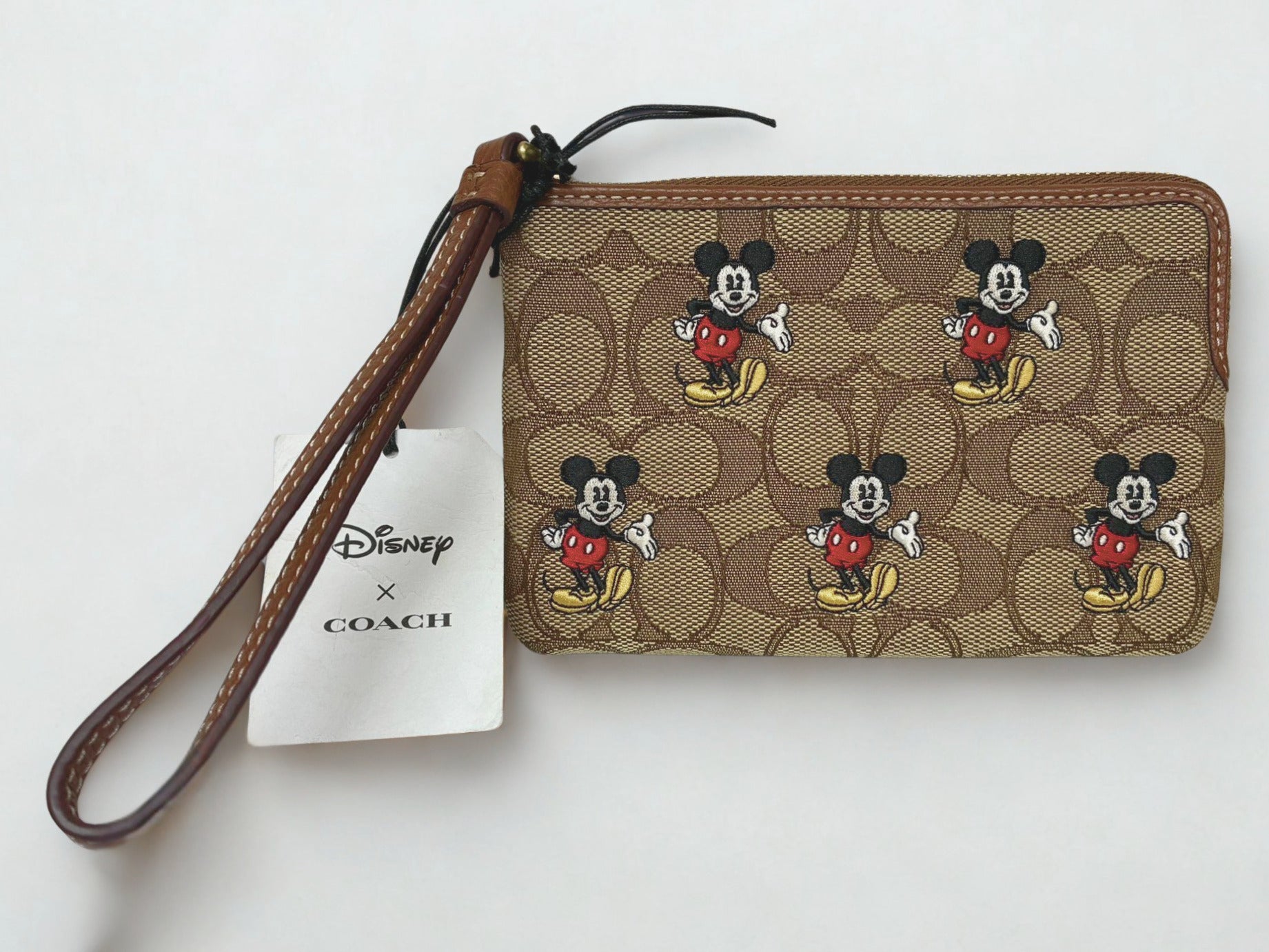 Disney X Coach Corner Zip Wristlet Signature Jacquard Mickey Mouse Print