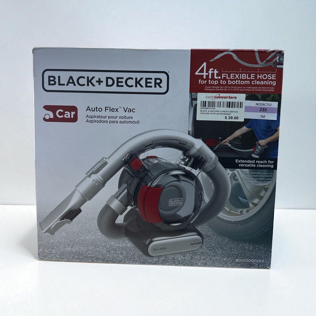 BLACK+DECKER 12V Flexi Corded Automotive Vacuum, Iron/Red, (BDH1200FVAV)
