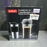 Bodum K1106801 Chambord Set 8 Cup Coffee Maker with Vacuum Travel Mug Black
