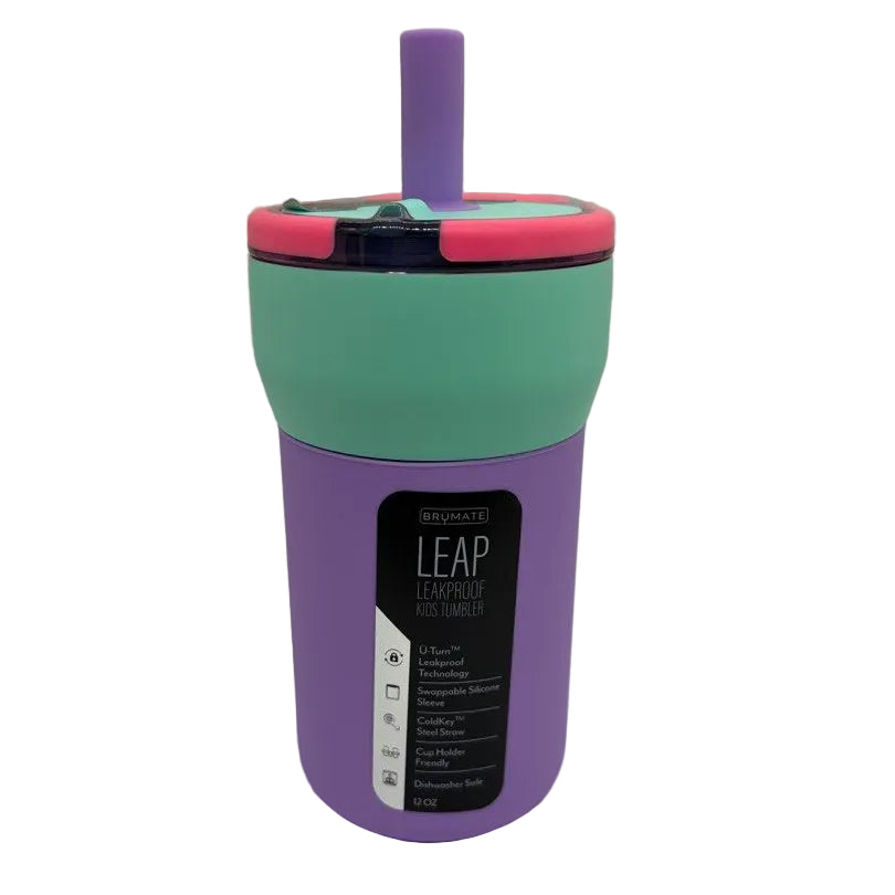 BruMate BLP12SD Leap 12oz Kids Tumbler With Handle And Silicone Soft Straw Stardust