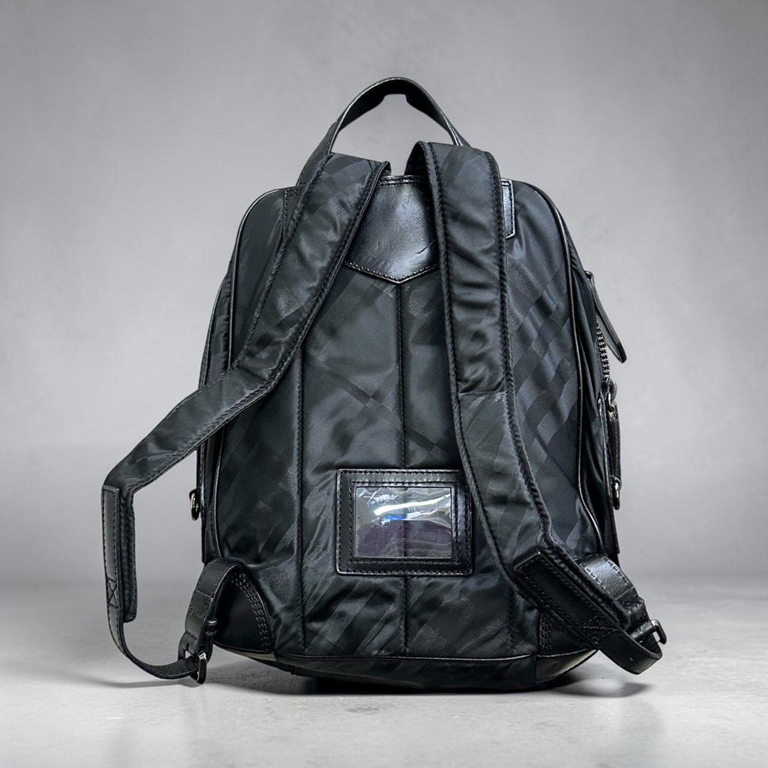 burberry leather-trimmed nylon backpack Burberry Nylon Check Backpack with black leather trim – Cash Converters