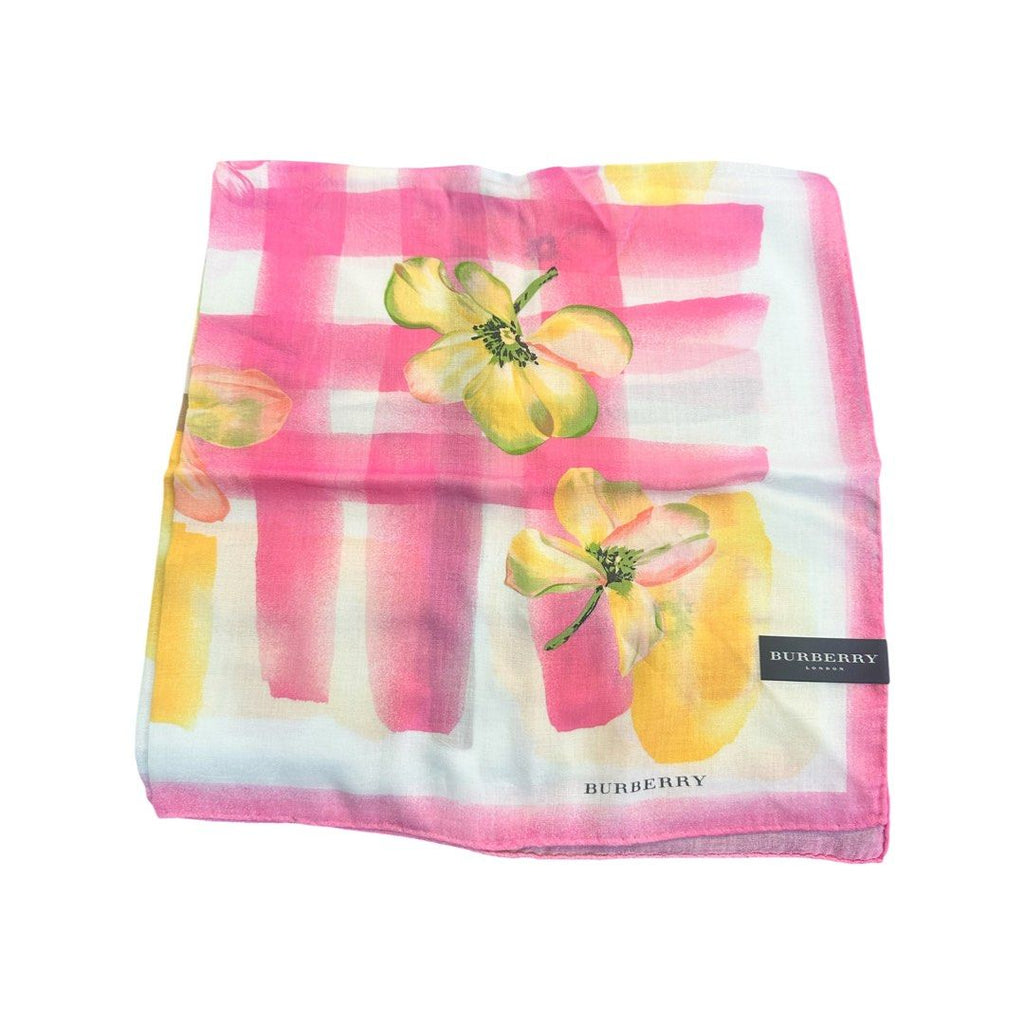 Burberry Handkerchief Pink Watercolor Check Pattern Yellow Floral Motifs