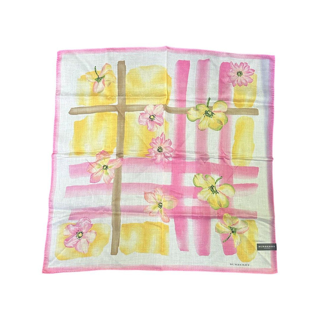 Burberry Handkerchief Pink Watercolor Check Pattern Yellow Floral Motifs