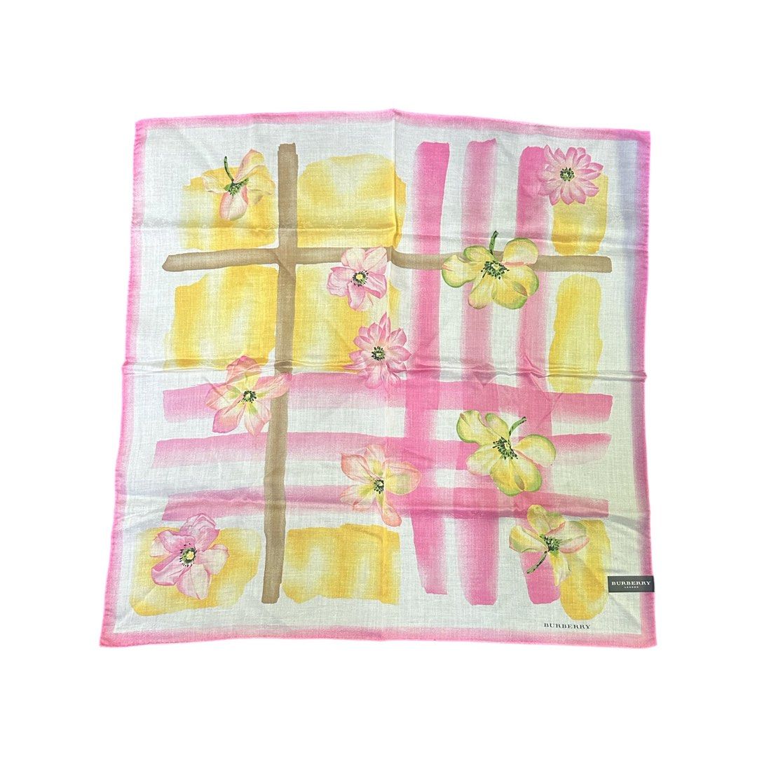 Burberry Handkerchief Pink Watercolor Check Pattern Yellow Floral Motifs