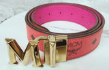 MCM Claus Reversible Belt With GoldTone M Buckle Vibrant Pink