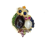 18KYG/PT900 Moonstones, Precious Stones & Diamond Brooch