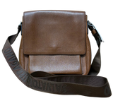 Salvatore Ferragamo Revival Leather Messenger Bag Textured Brown Leather