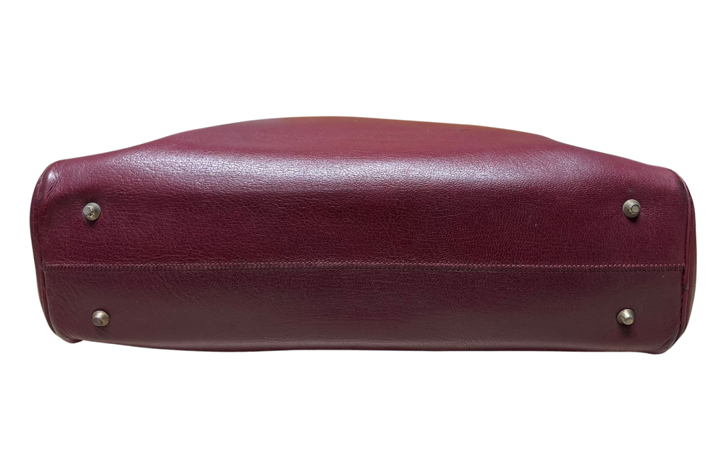 Vintage Christian Dior Bowling Style Leather Handbag Burgundy