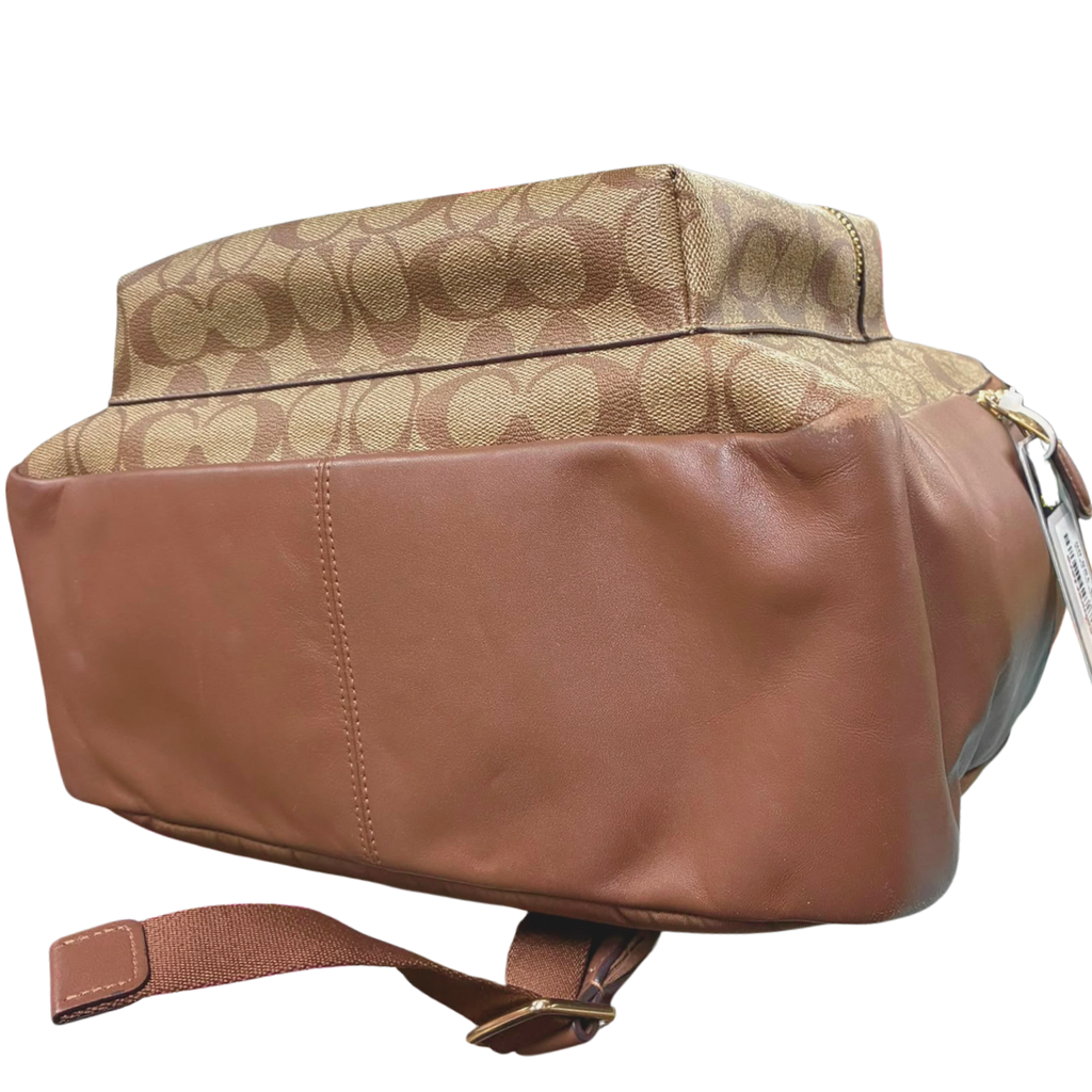 Coach F58314 Large Charlie Backpack Signature Coated Canvas Khaki Saddle Brown