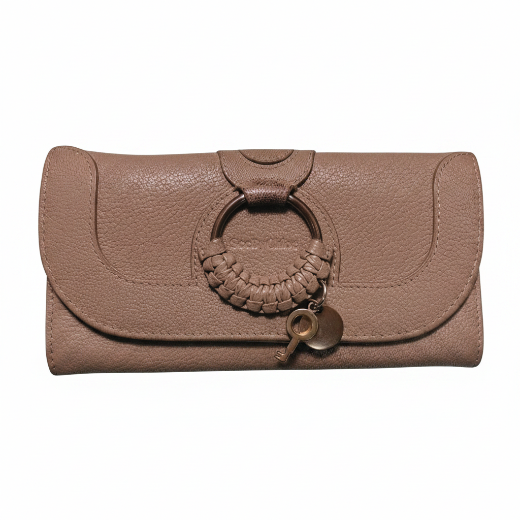 See By Chloe Hana Long Wallet Pebbled Leather Signature Braided O Ring And Dangling Key Charms