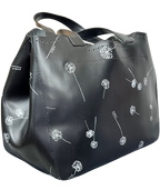 Furla Tote Bag Black Leather White Dandelion Print