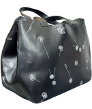 Furla Tote Bag Black Leather White Dandelion Print