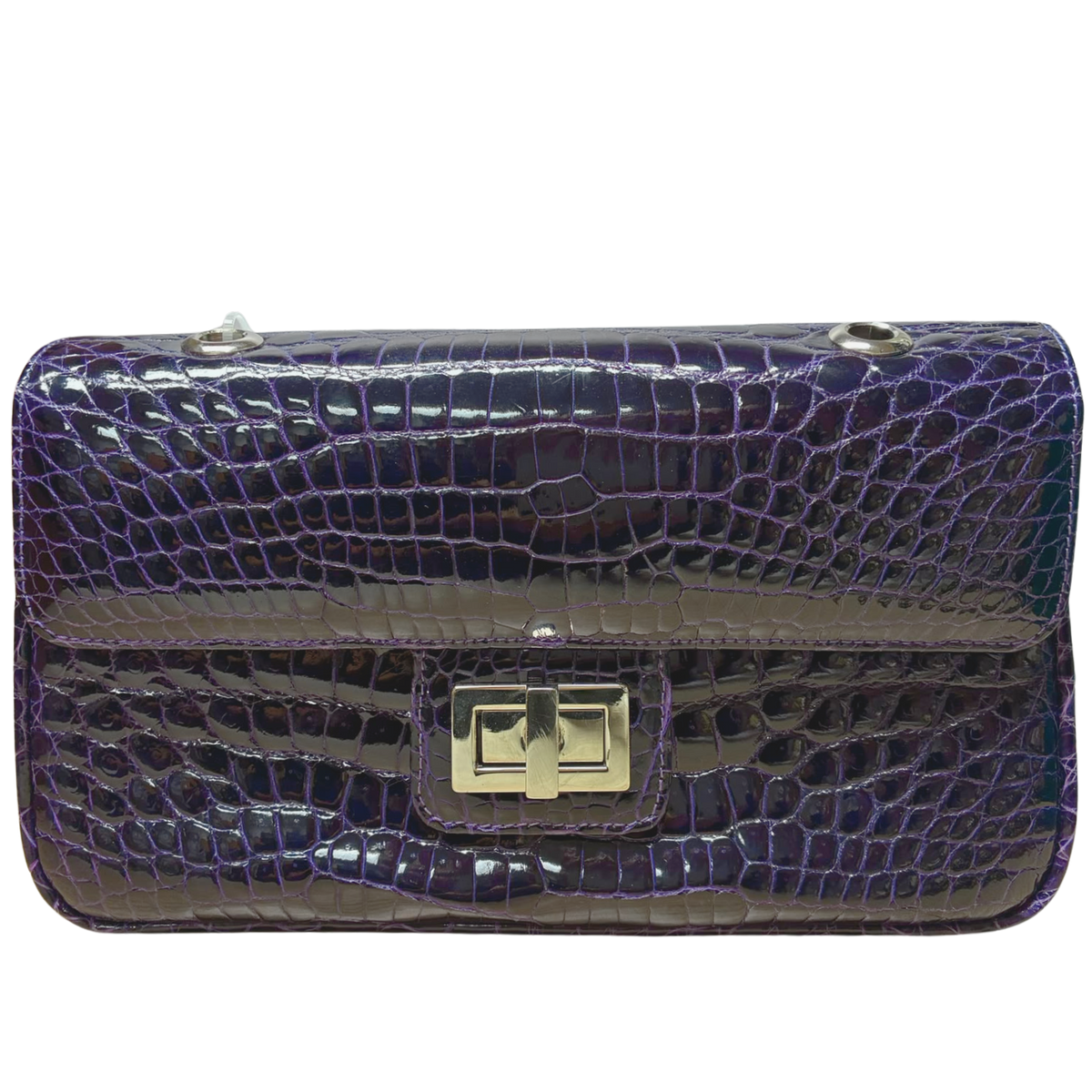 Purple Crocodile Skin Leather Shoulder Bag