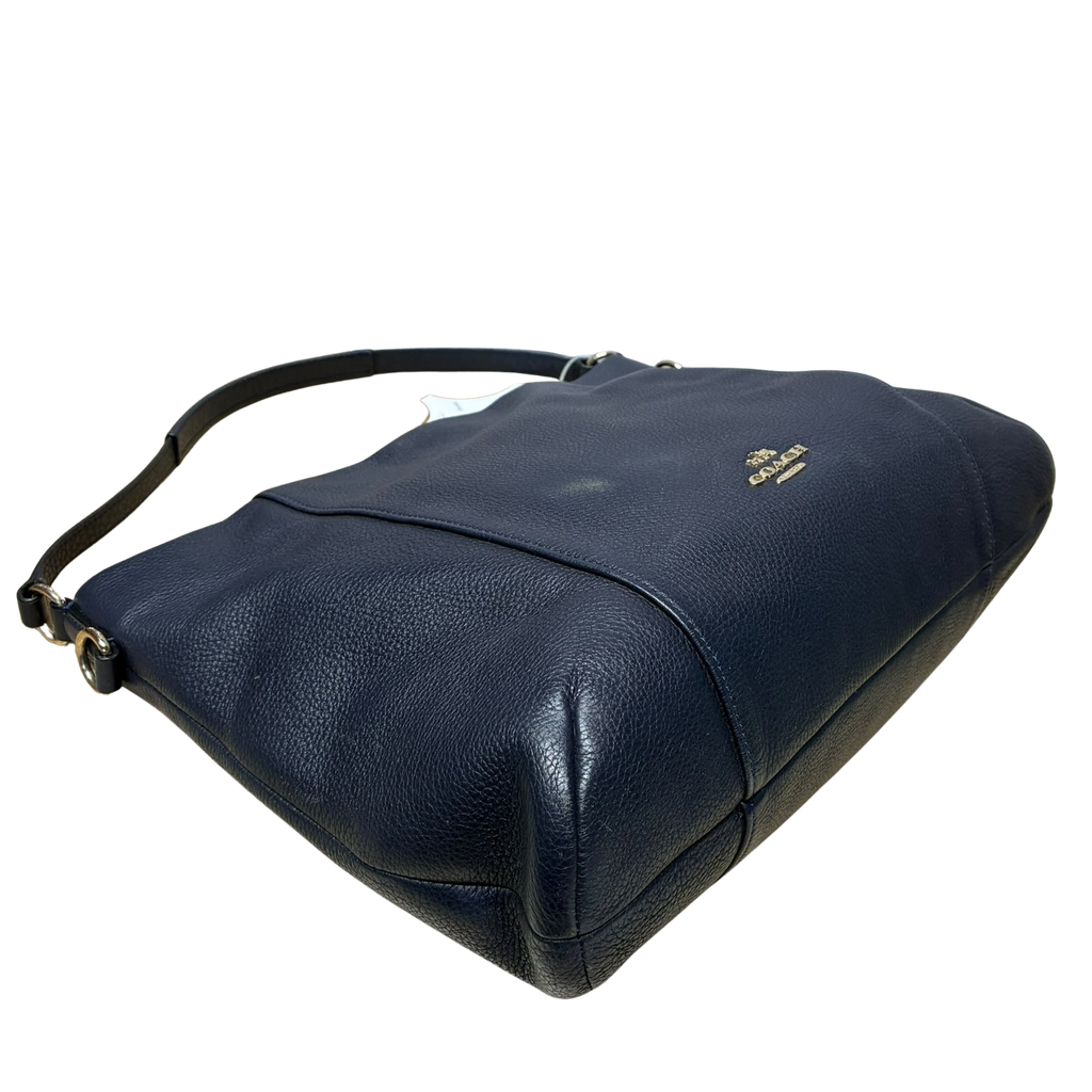 Coach 35809 East/West Isabelle Pebbled Leather Hobo Bag Navy Blue