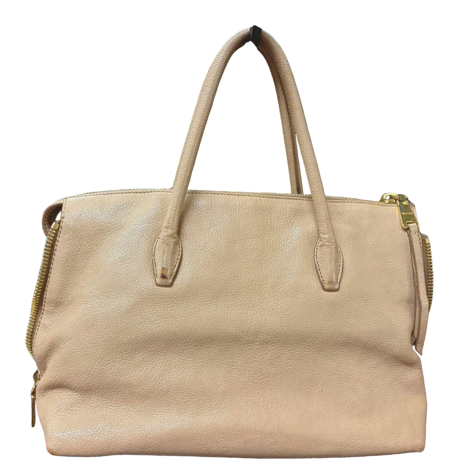 Miu Miu Madras Handbag Beige Goatskin Leather
