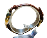 Omega Constellation Quartz Men Gold Face Leather Strap