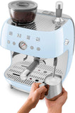 Smeg EGF03PBUK Espresso Coffee Machine with Grinder Pastel Blue Handle Rusty